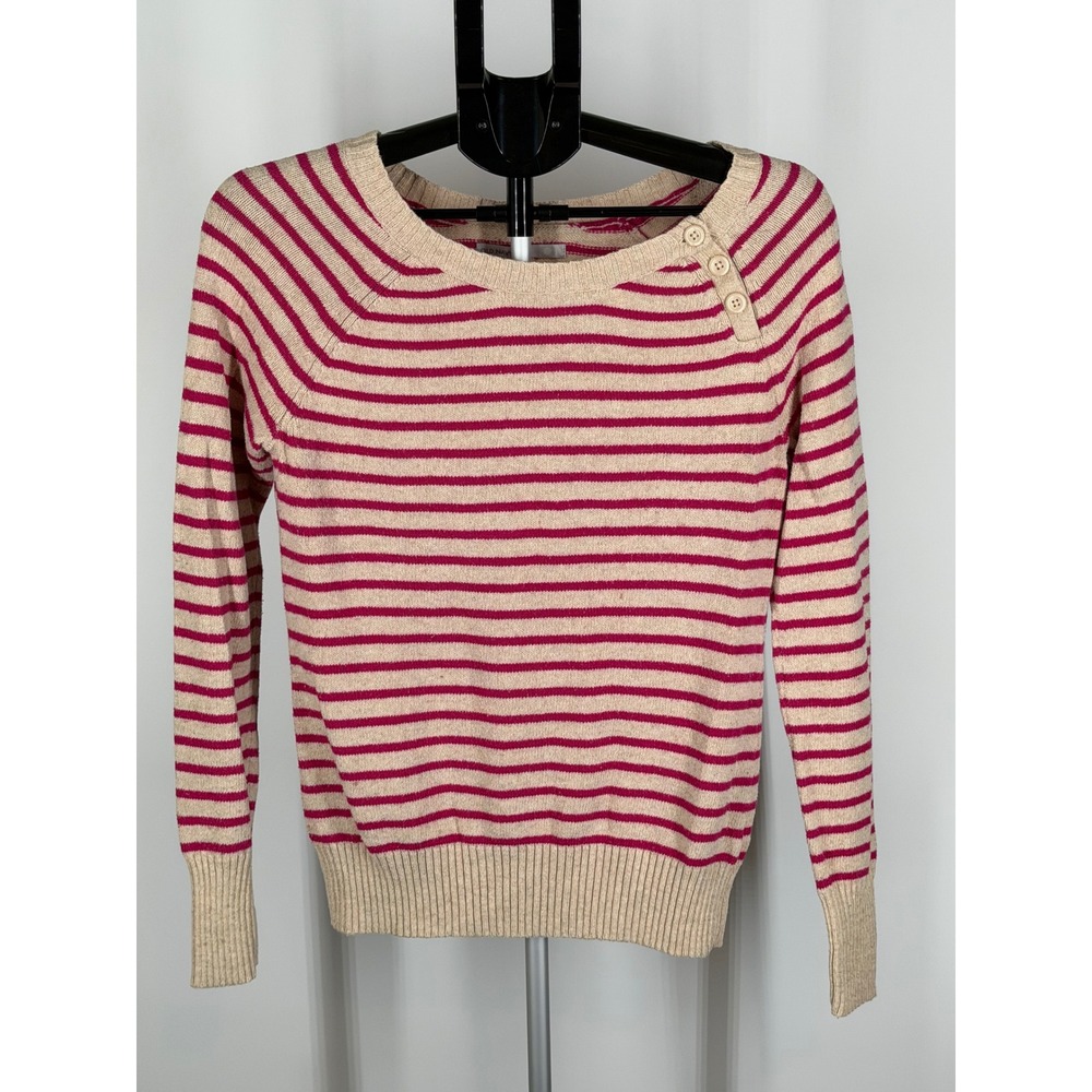 Old Navy Womens Pink Cream Striped Button Shoulder Knit Sweater Size M